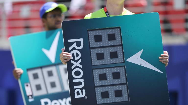 SANTA CLARA, CALIFORNIA - JUNE 13: Rexona substitution boards are seen during the FIFA World Cup 2026 Group B match between Qatar and Switzerland at San Francisco Bay Area Stadium on June 13, 2026 in Santa Clara, California. Alex Grimm/Getty Images/AFP (Photo by ALEX GRIMM / GETTY IMAGES NORTH AMERICA / Getty Images via AFP)